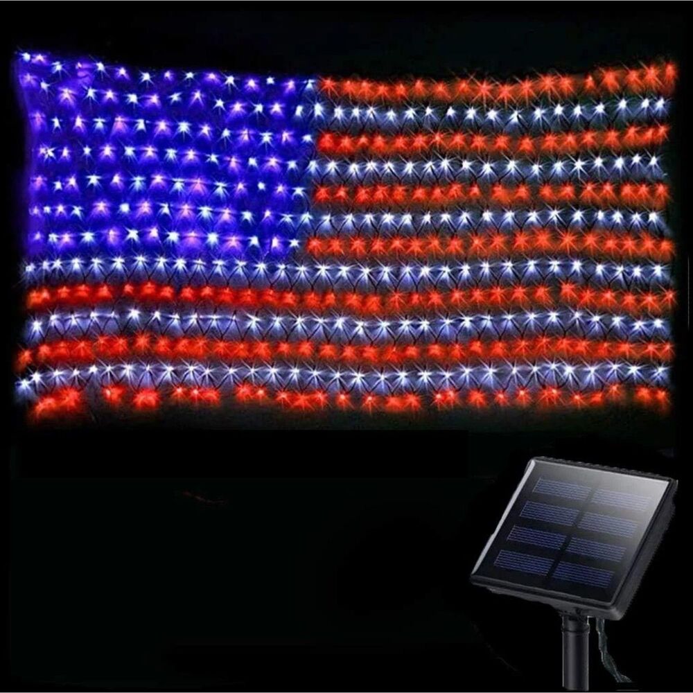 Solar American Flag Lights Outdoor 420 LED String Lights, Fourth Of July,